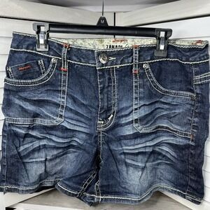 Vintage Zanadi Denim Shorts Women's Size 16 Distressed Wash Contrast Stitch‎ EUC
